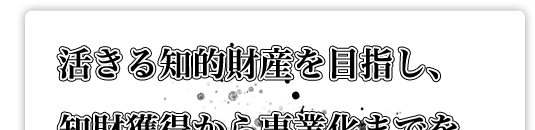 活きる知的財産を目指し、知財獲得から事業化までを死ぬ気でサポート。